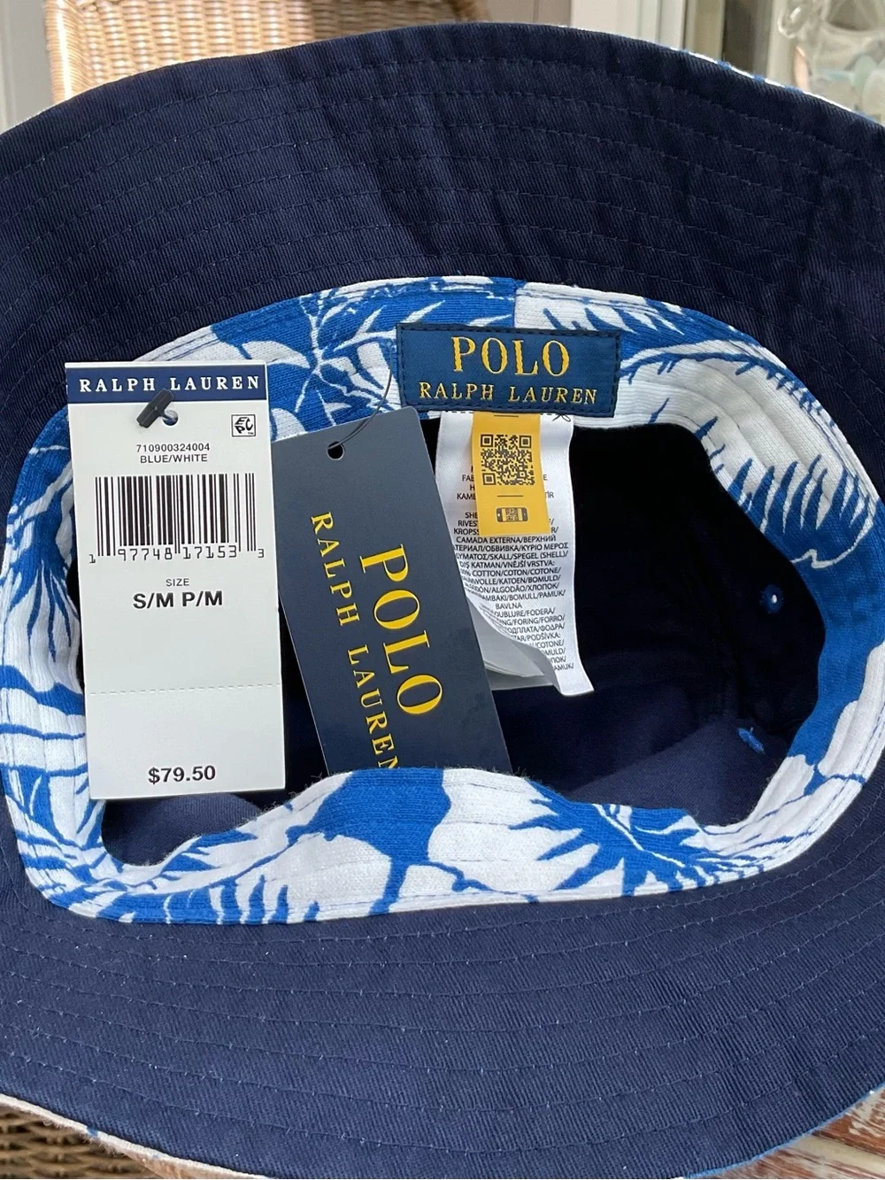 Ralph Lauren Blue & White Floral Bucket Hat S/M  NWT